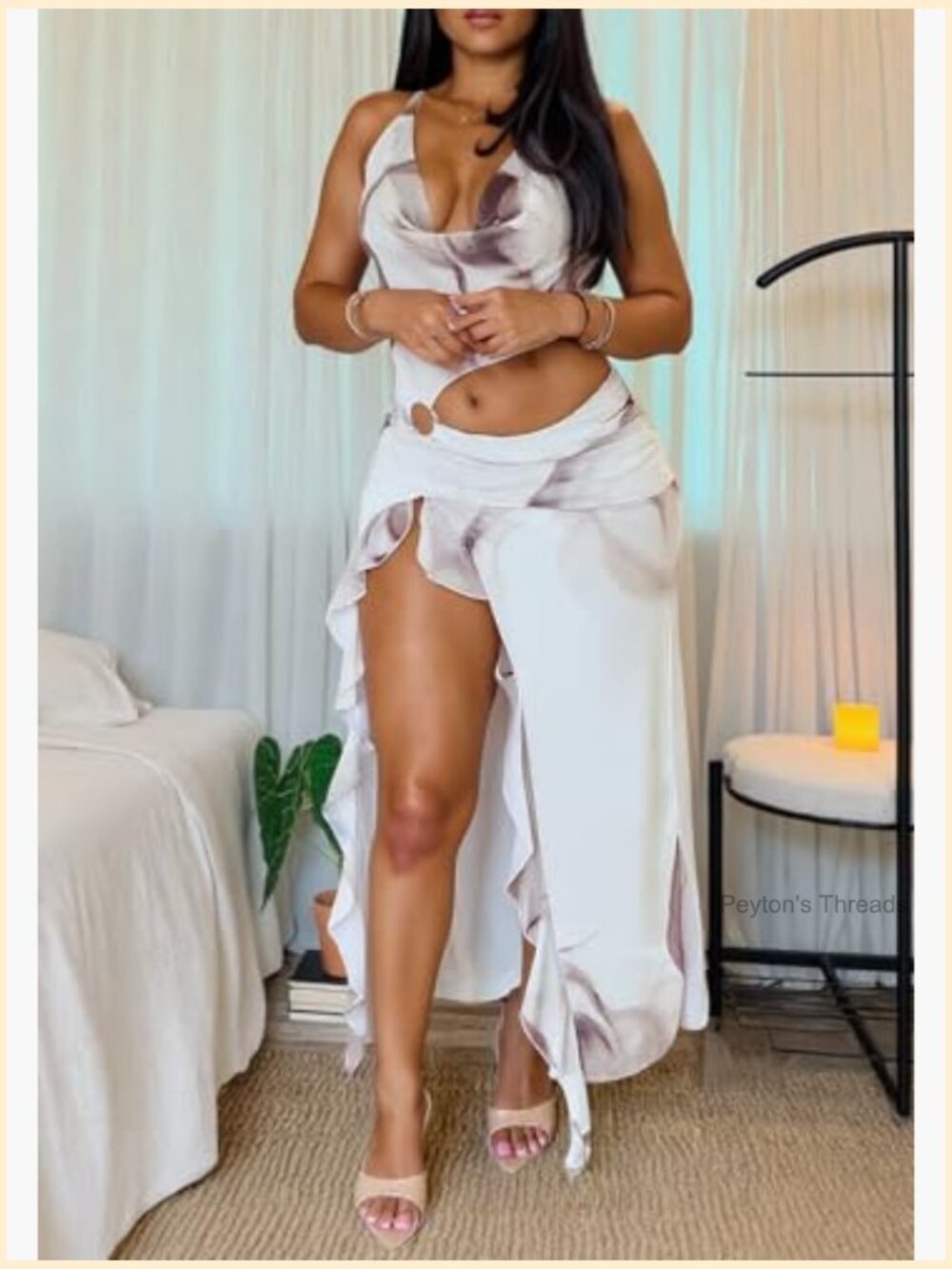 Sexy Bodycon Halter Dress Ruffle Cut Out Maxi - Picture 6 of 6